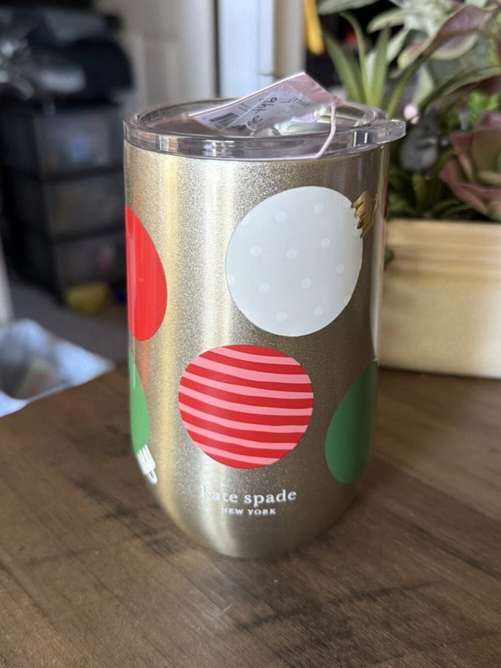 Kate Spade New York 16 oz Stainless Steel Tumbler - Christmas Ornament Pattern